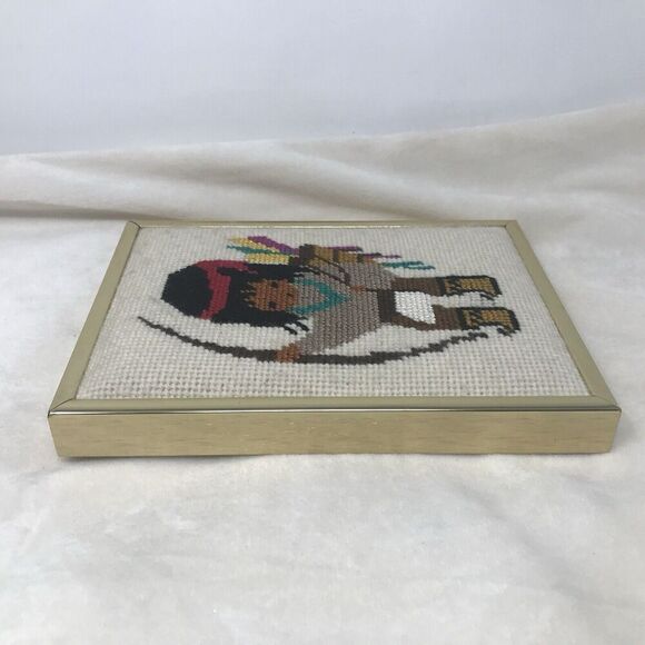 Vintage Ted DeGrazia Framed Needlepoint Wall Art Southwestern Boy My First Arrow - Picture 7 of 8